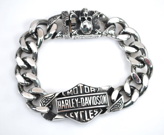 SILVER TONE - Vintage Harley Davidson Curb Chain Bracelet