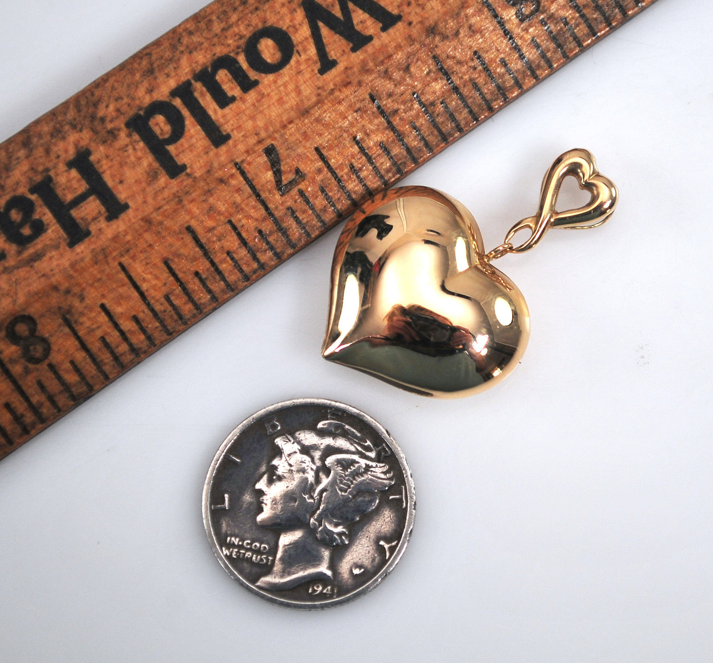10K Gold Puffed Heart Pendant