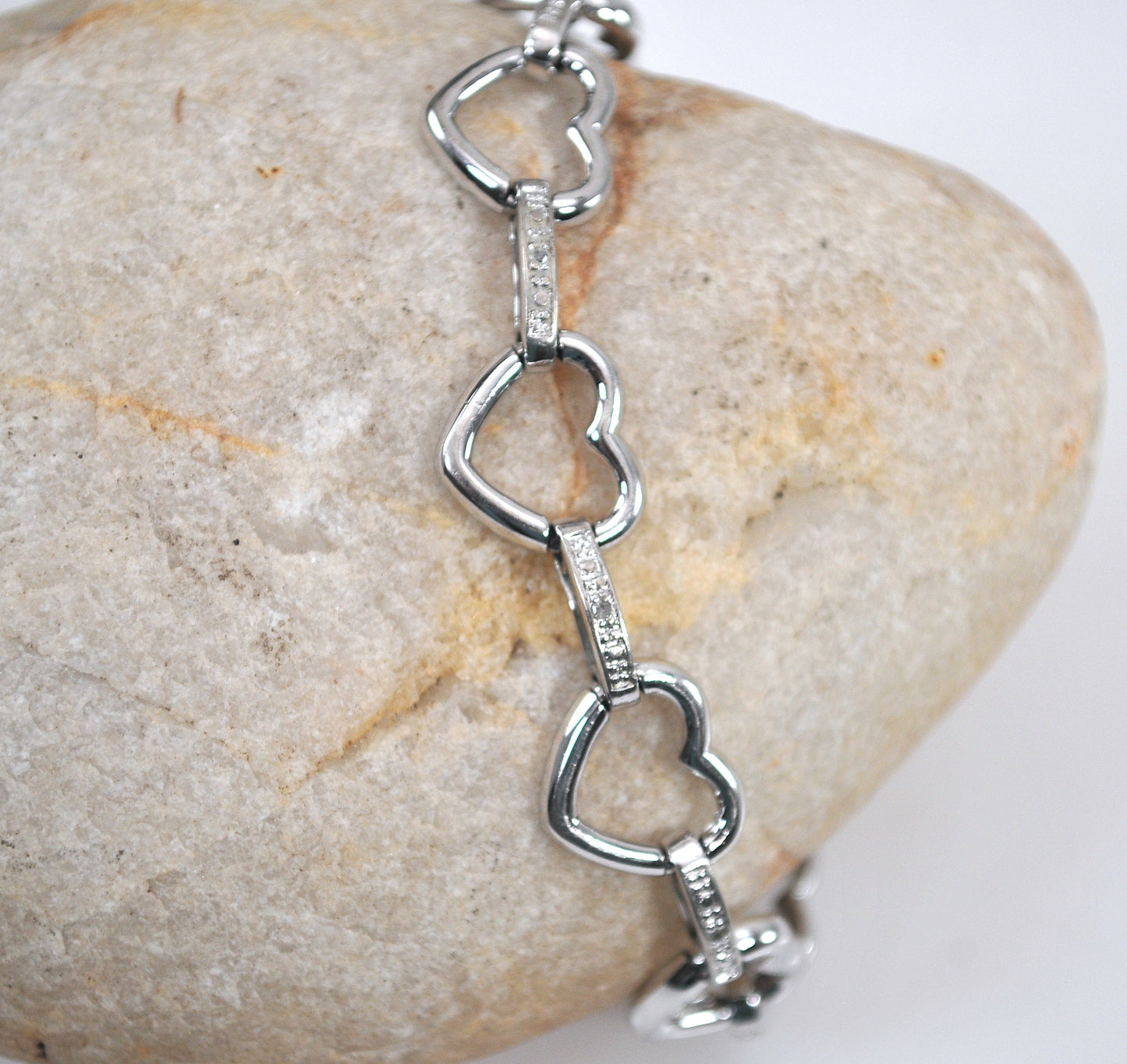 Sterling Silver Diamond Heart Link Bracelet