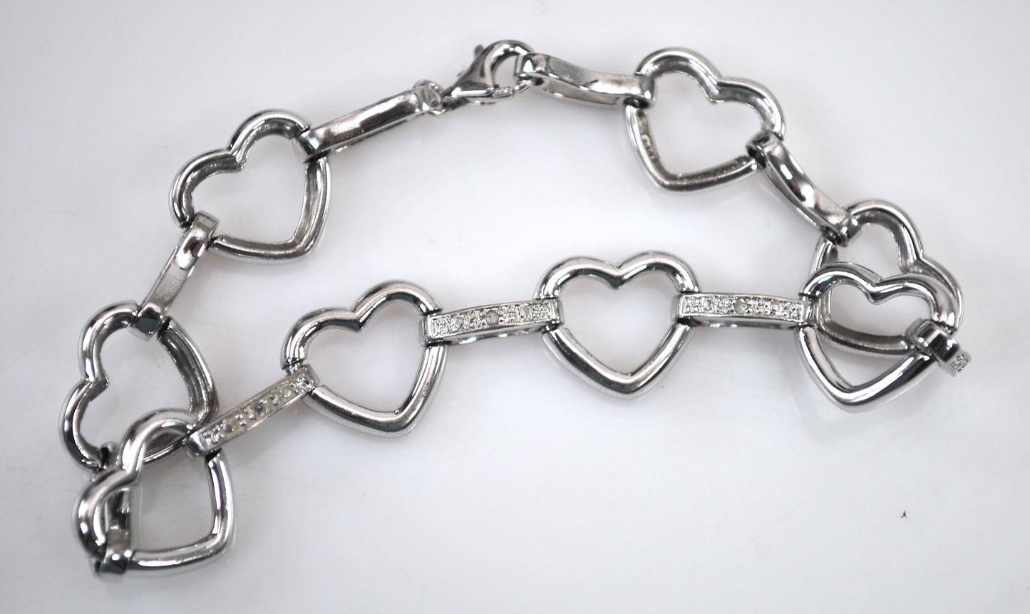 Sterling Silver Diamond Heart Link Bracelet