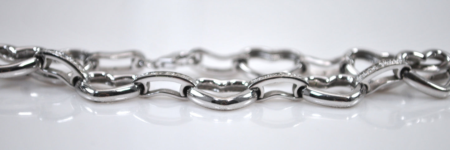 Sterling Silver Diamond Heart Link Bracelet