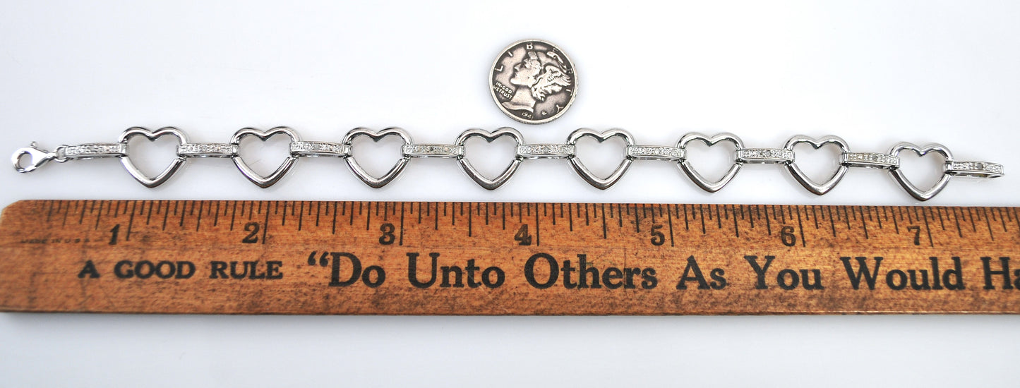 Sterling Silver Diamond Heart Link Bracelet