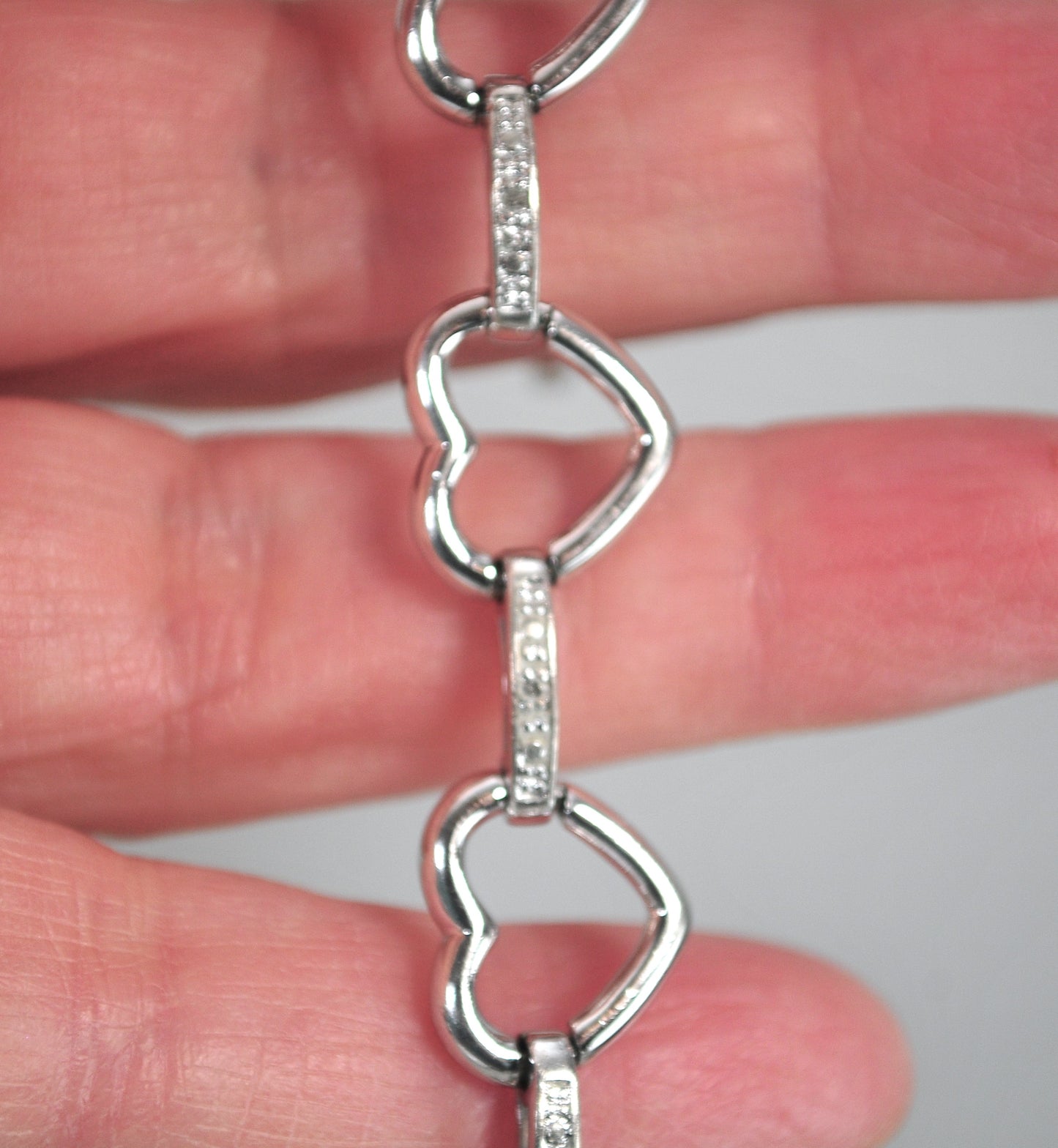 Sterling Silver Diamond Heart Link Bracelet