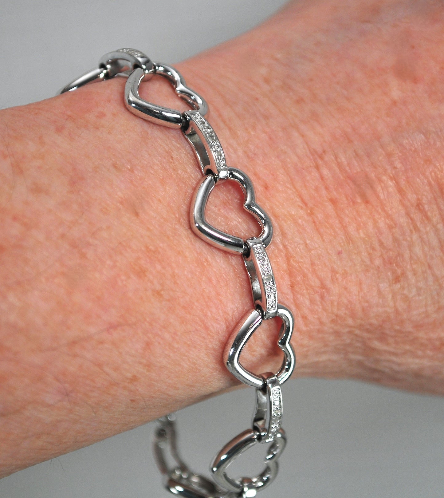 Sterling Silver Diamond Heart Link Bracelet