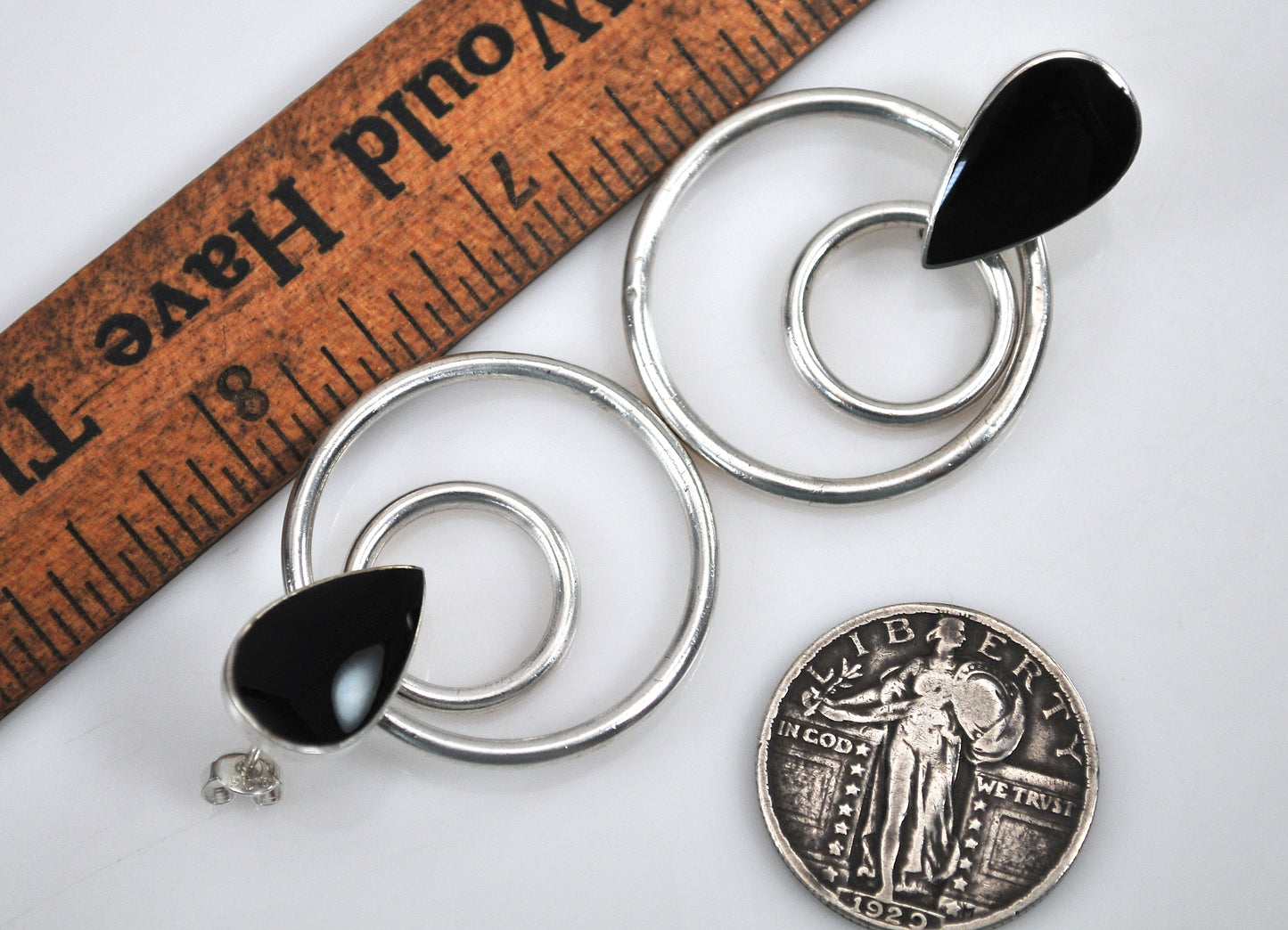 As is - Signed Sterling Silver Black Onyx Circle Earrings