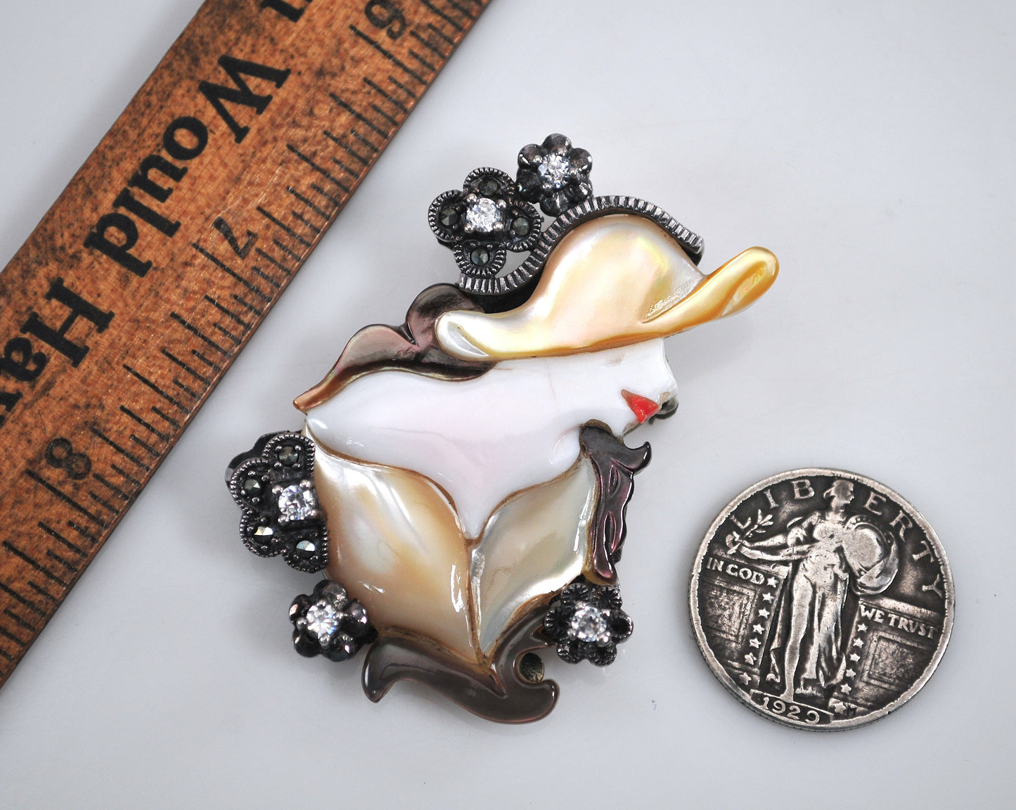 Vintage Sterling Silver Art Deco Style Lady Brooch