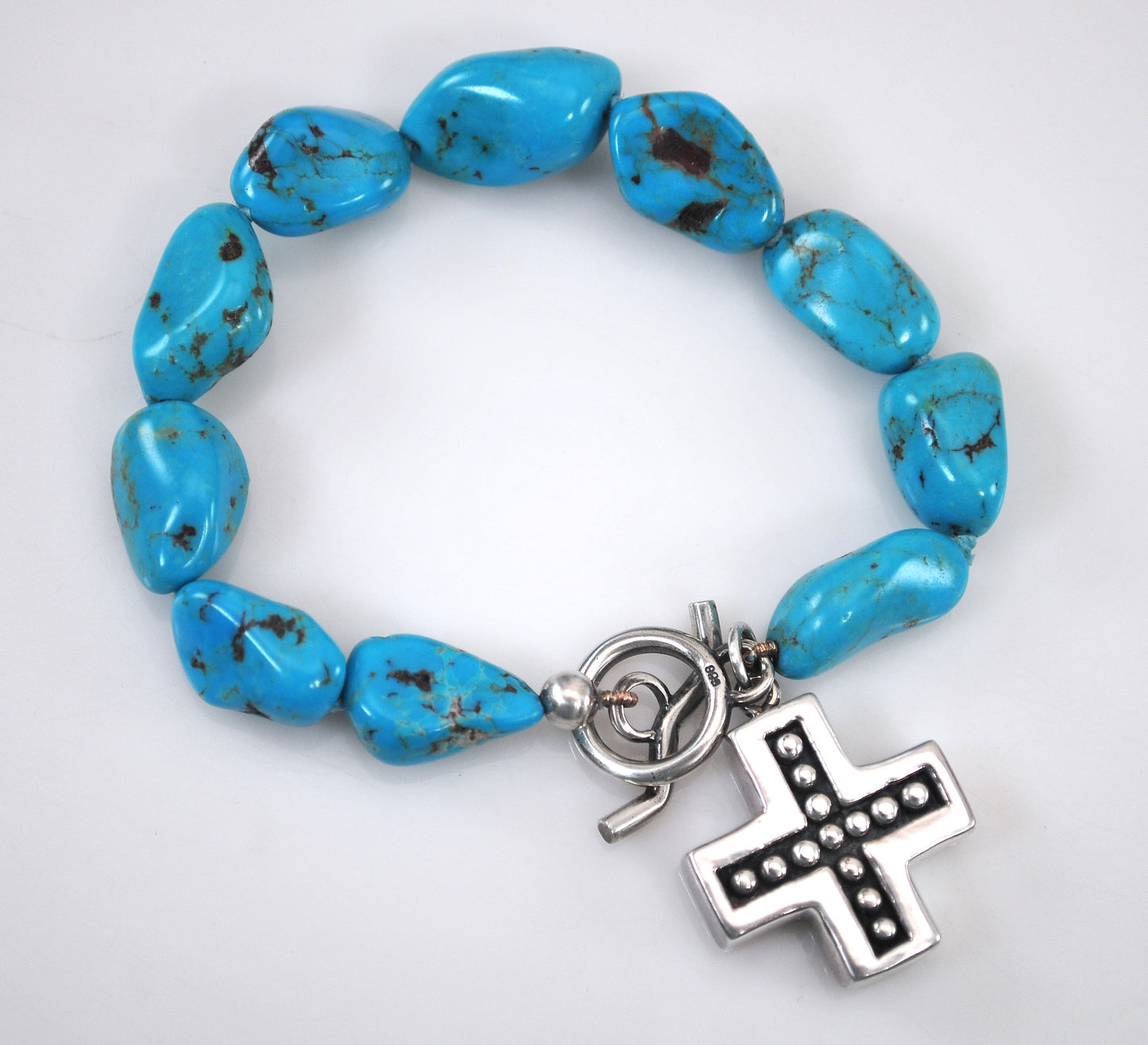 Sterling Silver Turquoise Nugget Cross Bracelet