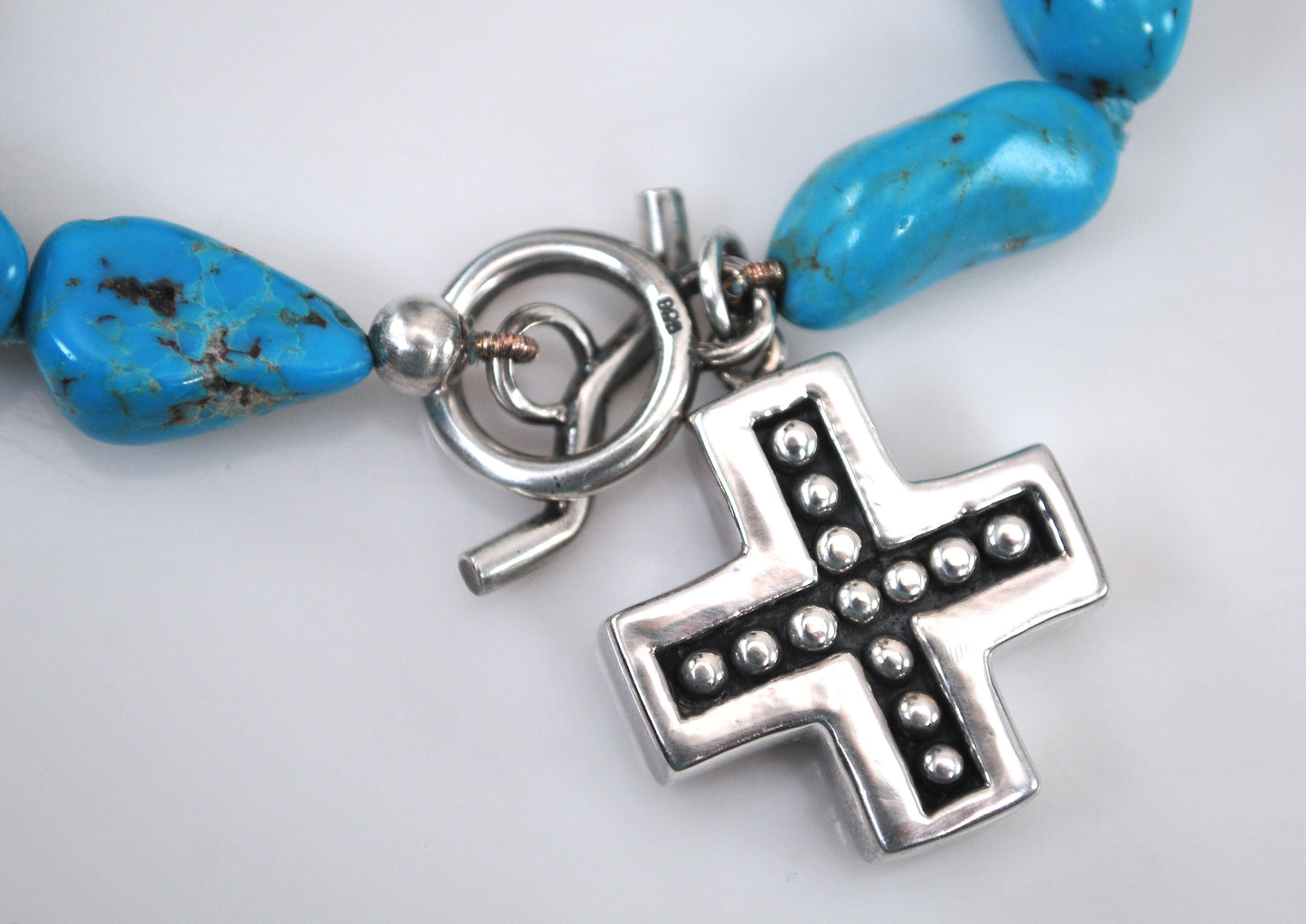 Sterling Silver Turquoise Nugget Cross Bracelet