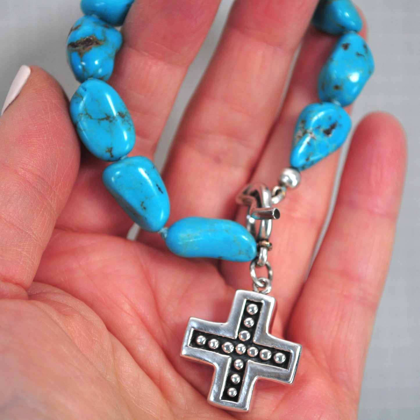 Sterling Silver Turquoise Nugget Cross Bracelet