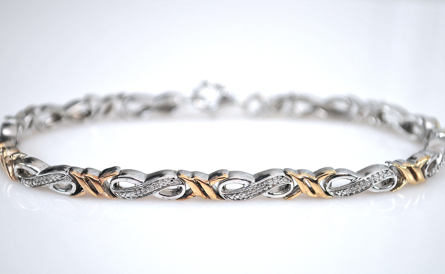Sterling Silver 10K Gold Diamond Infinity Bracelet