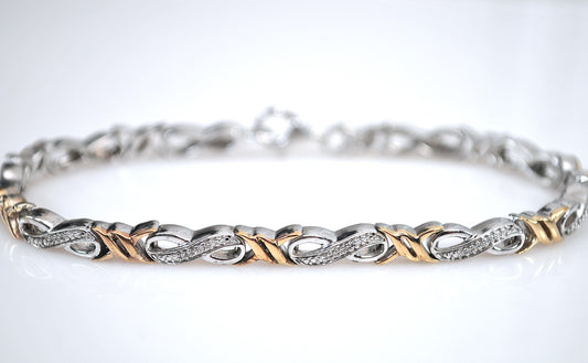 Sterling Silver 10K Gold Diamond Infinity Bracelet