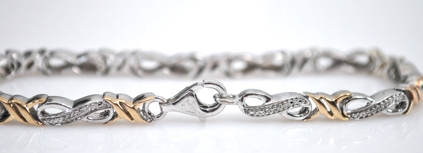 Sterling Silver 10K Gold Diamond Infinity Bracelet