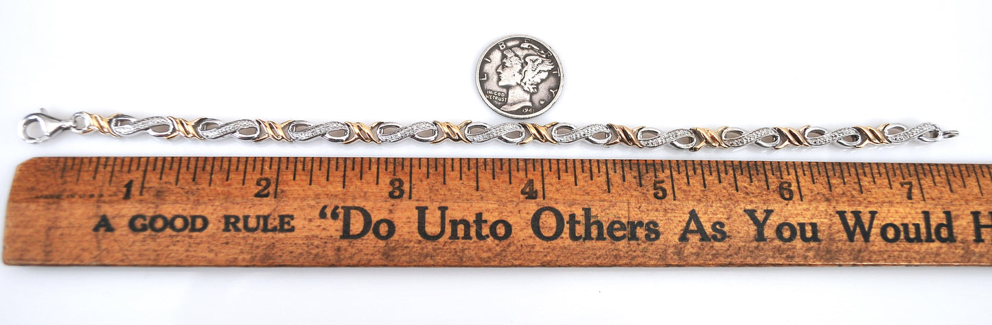 Sterling Silver 10K Gold Diamond Infinity Bracelet