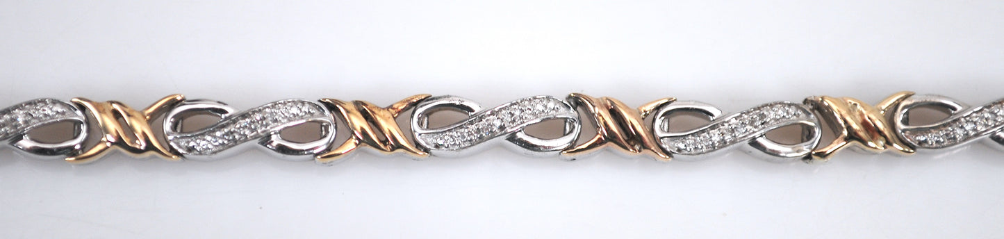 Sterling Silver 10K Gold Diamond Infinity Bracelet