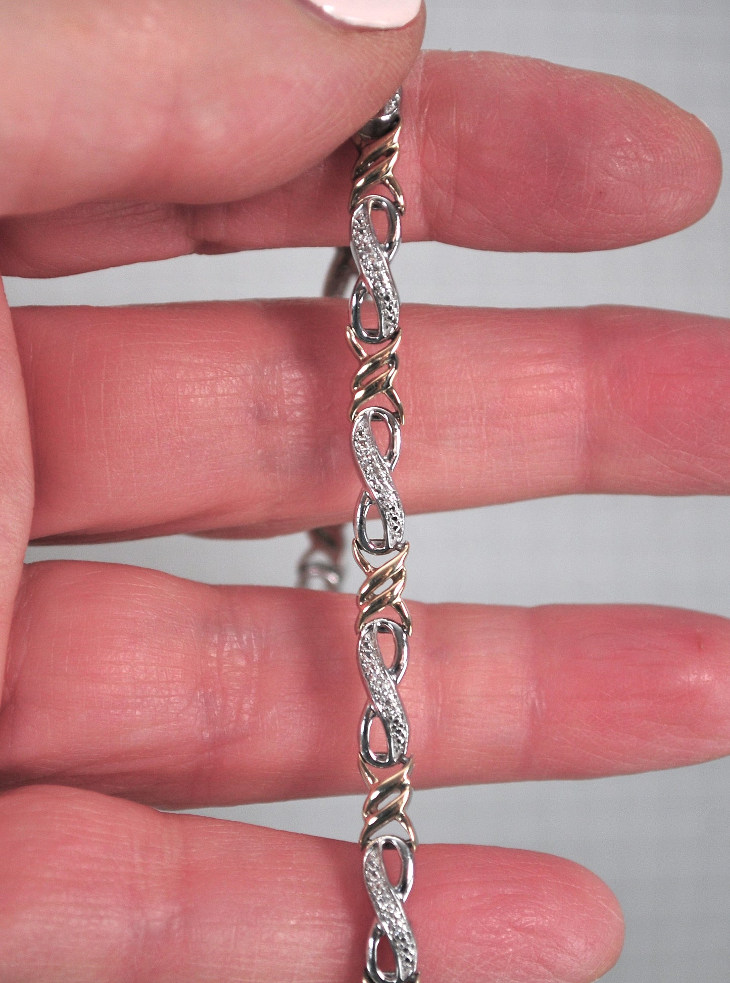 Sterling Silver 10K Gold Diamond Infinity Bracelet