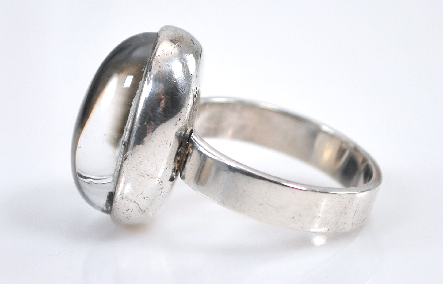 Signed Sterling Silver Glass Flower Ring