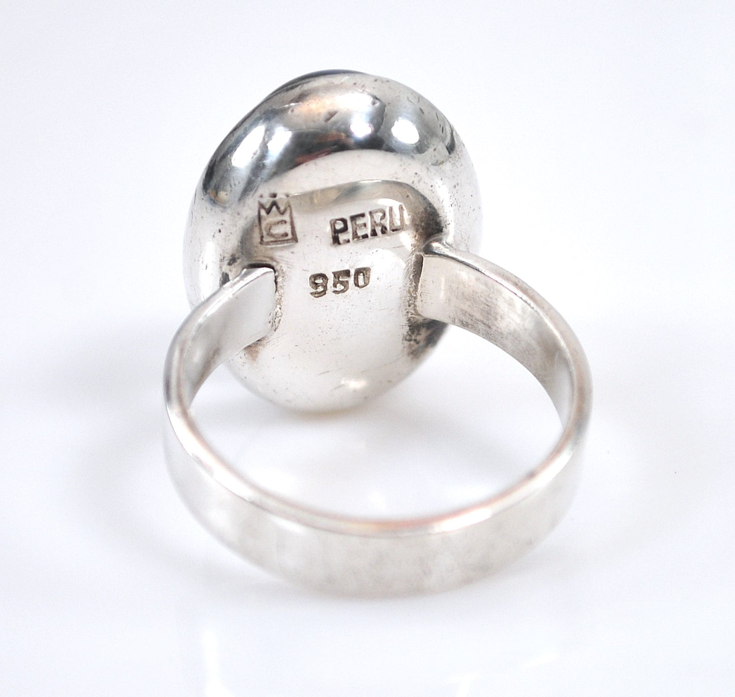 Signed Sterling Silver Glass Flower Ring