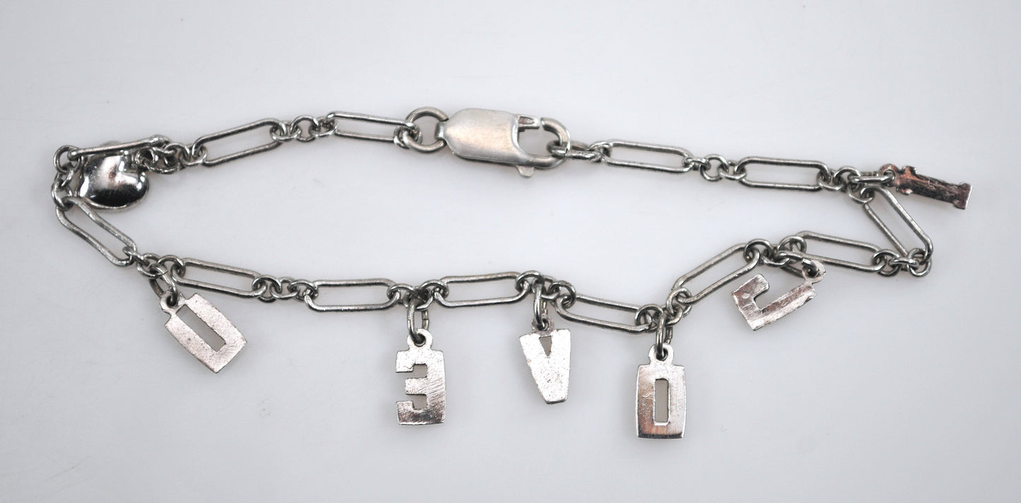 Sterling Silver I LOVE YOU Heart Bracelet