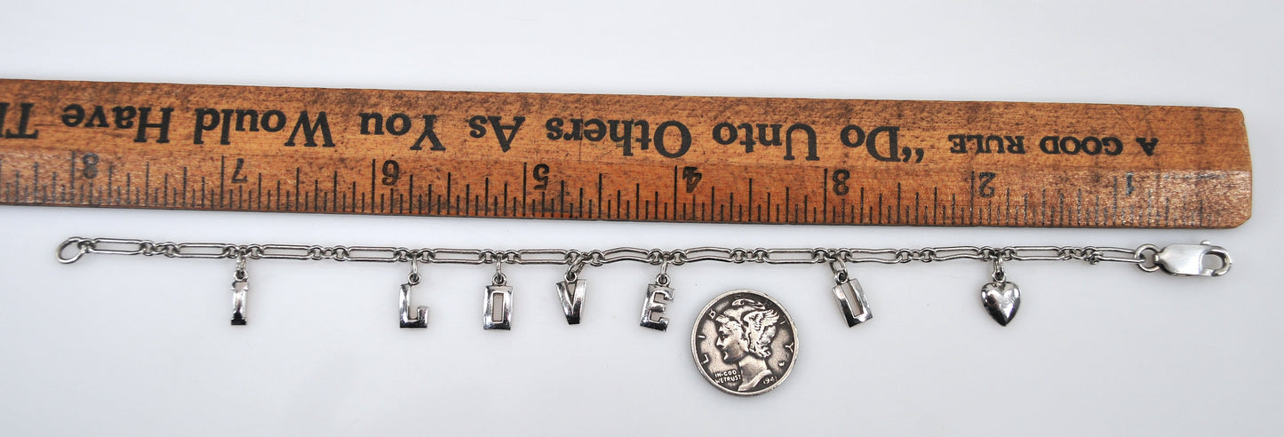 Sterling Silver I LOVE YOU Heart Bracelet