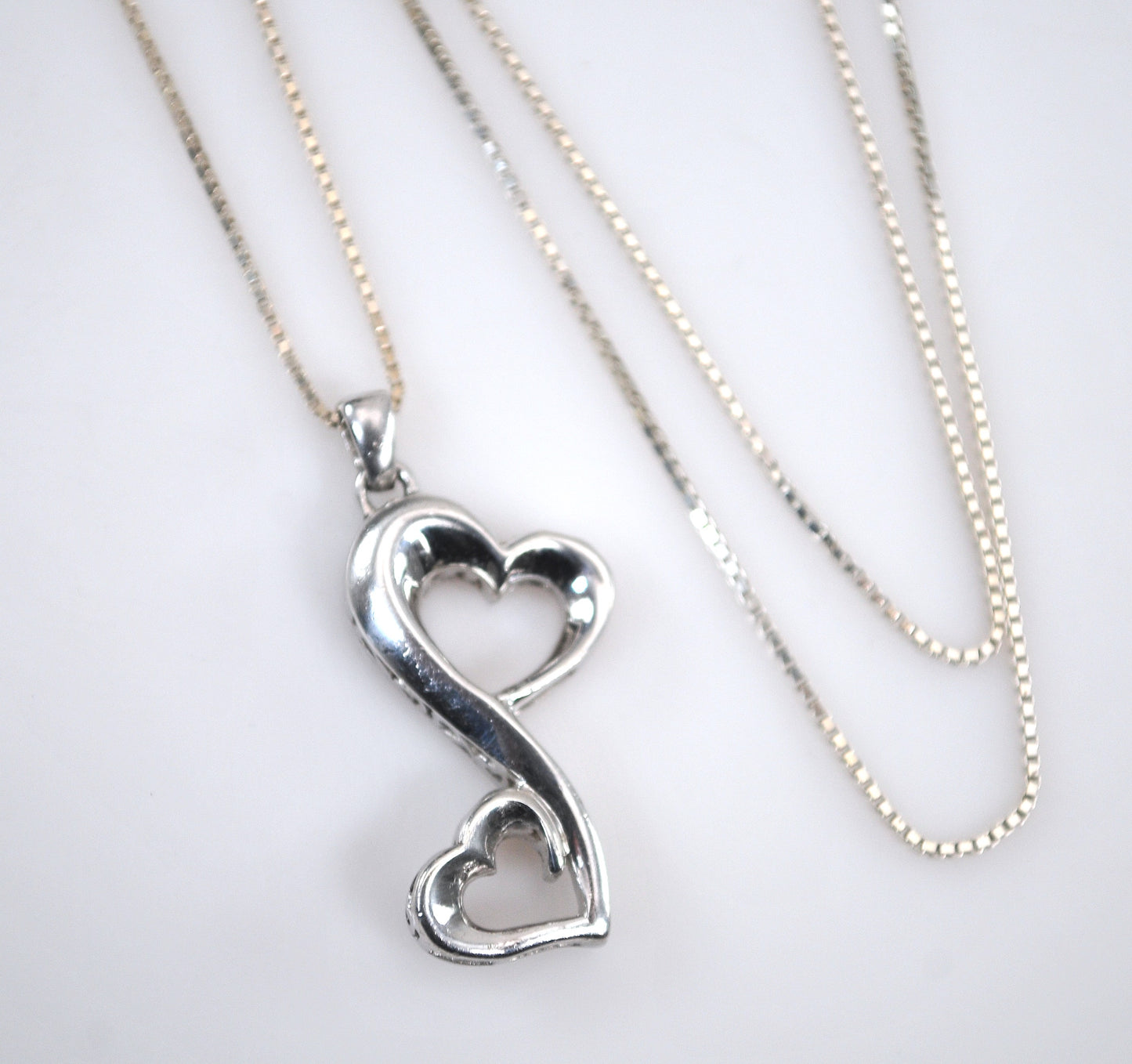 Sterling Silver Double Heart Pendant Necklace