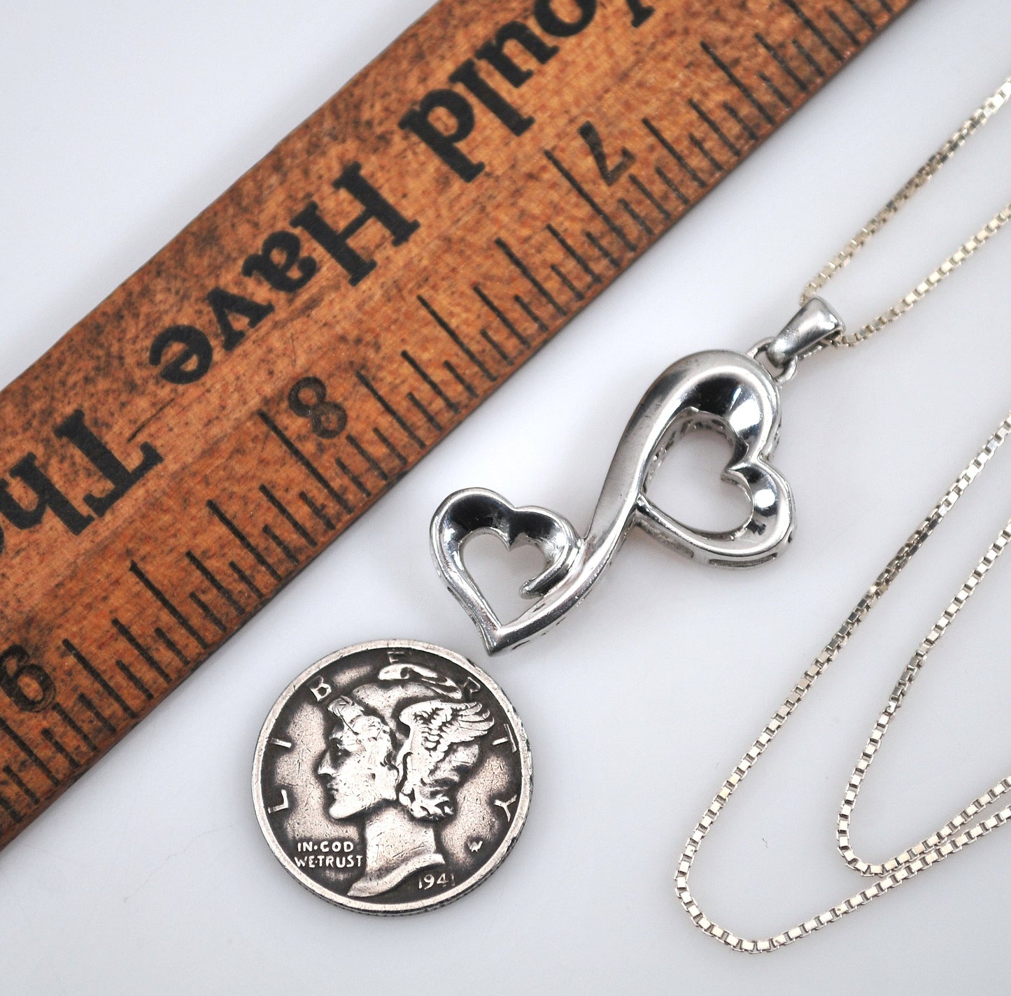 Sterling Silver Double Heart Pendant Necklace