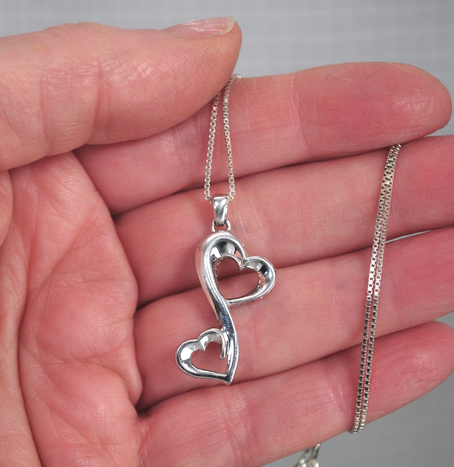 Sterling Silver Double Heart Pendant Necklace