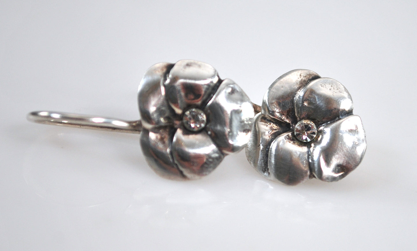 Sterling Silver Pansey Flower Earrings