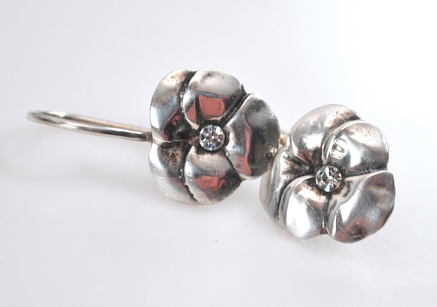 Sterling Silver Pansey Flower Earrings