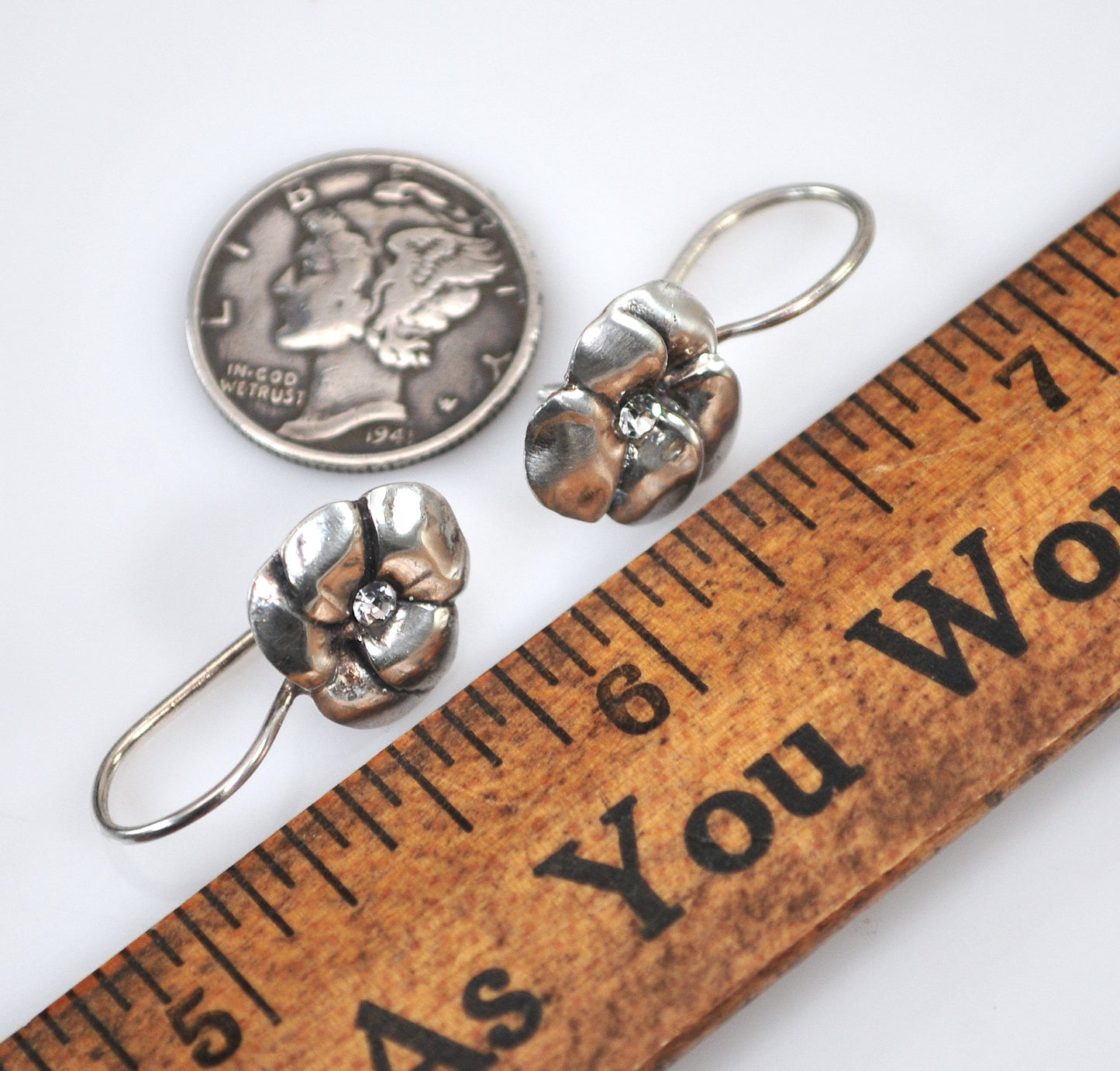 Sterling Silver Pansey Flower Earrings