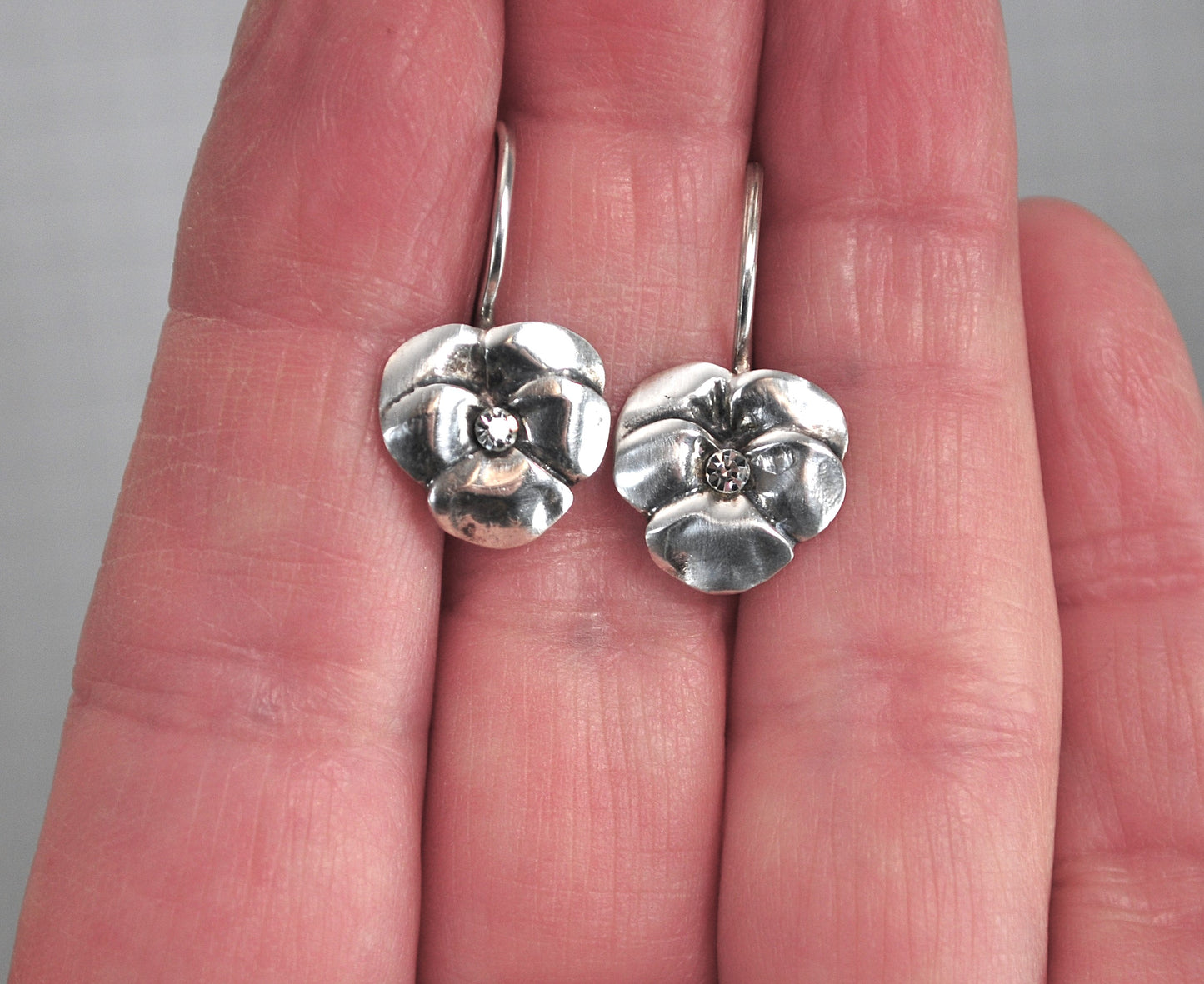 Sterling Silver Pansey Flower Earrings