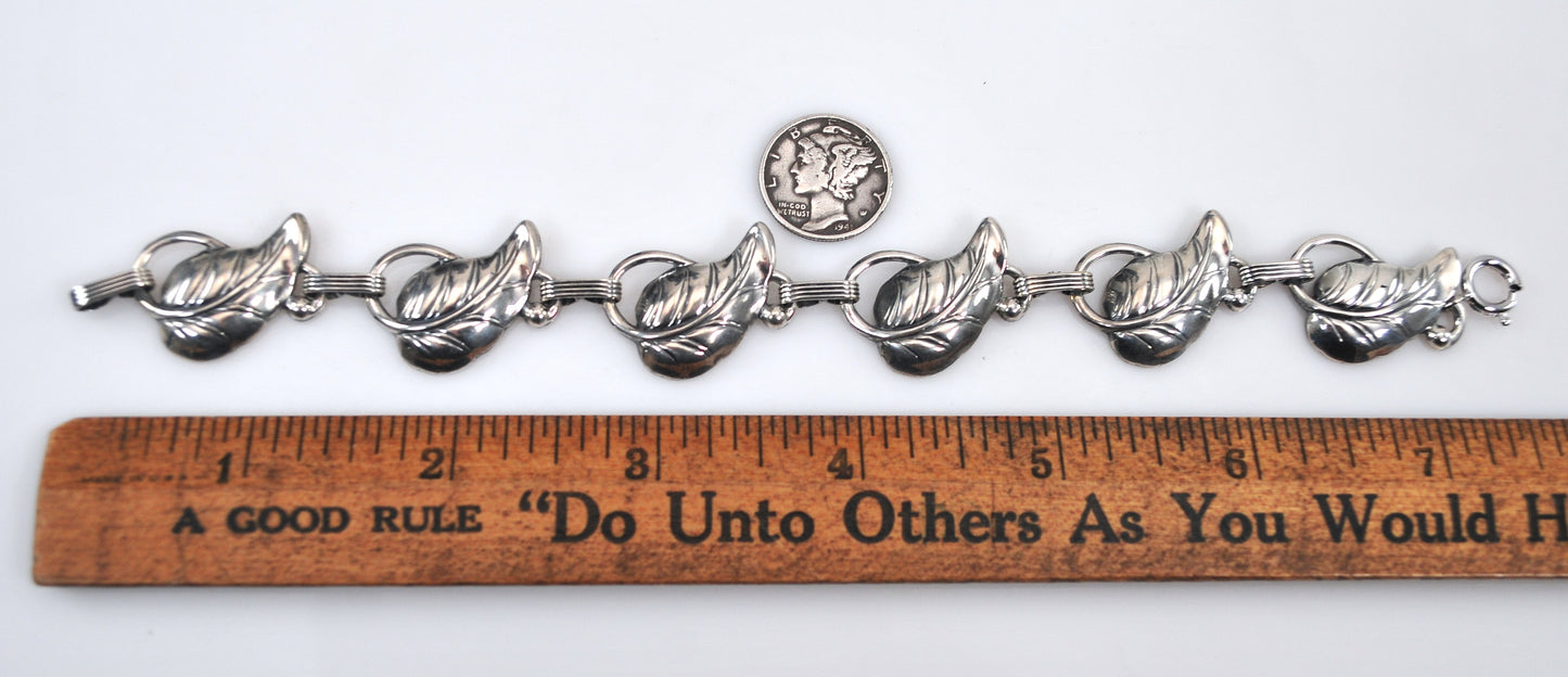 Vintage Danecraft Sterling Silver Leaf Bracelet