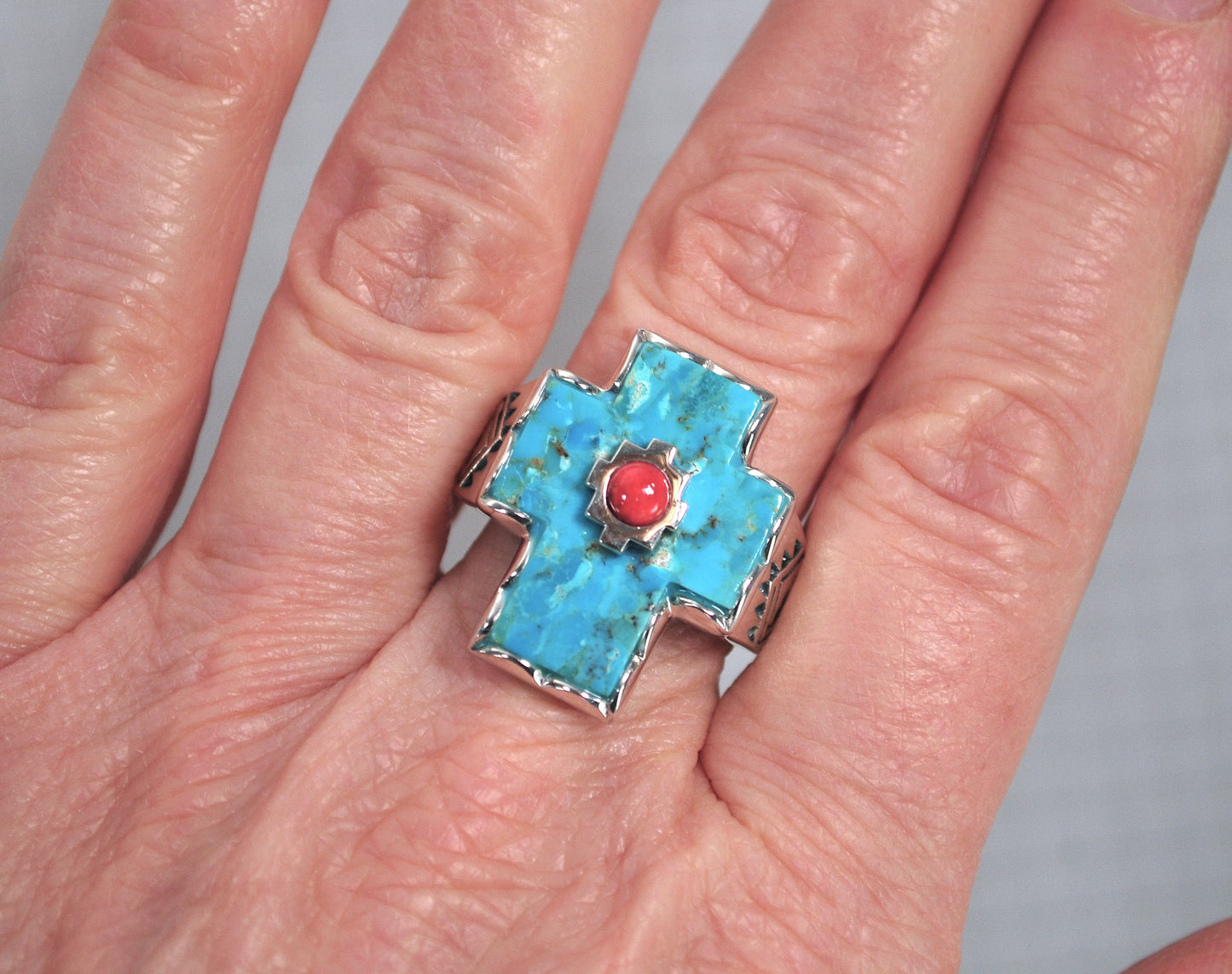 BBJ 925 Composite Turquoise Cross Ring
