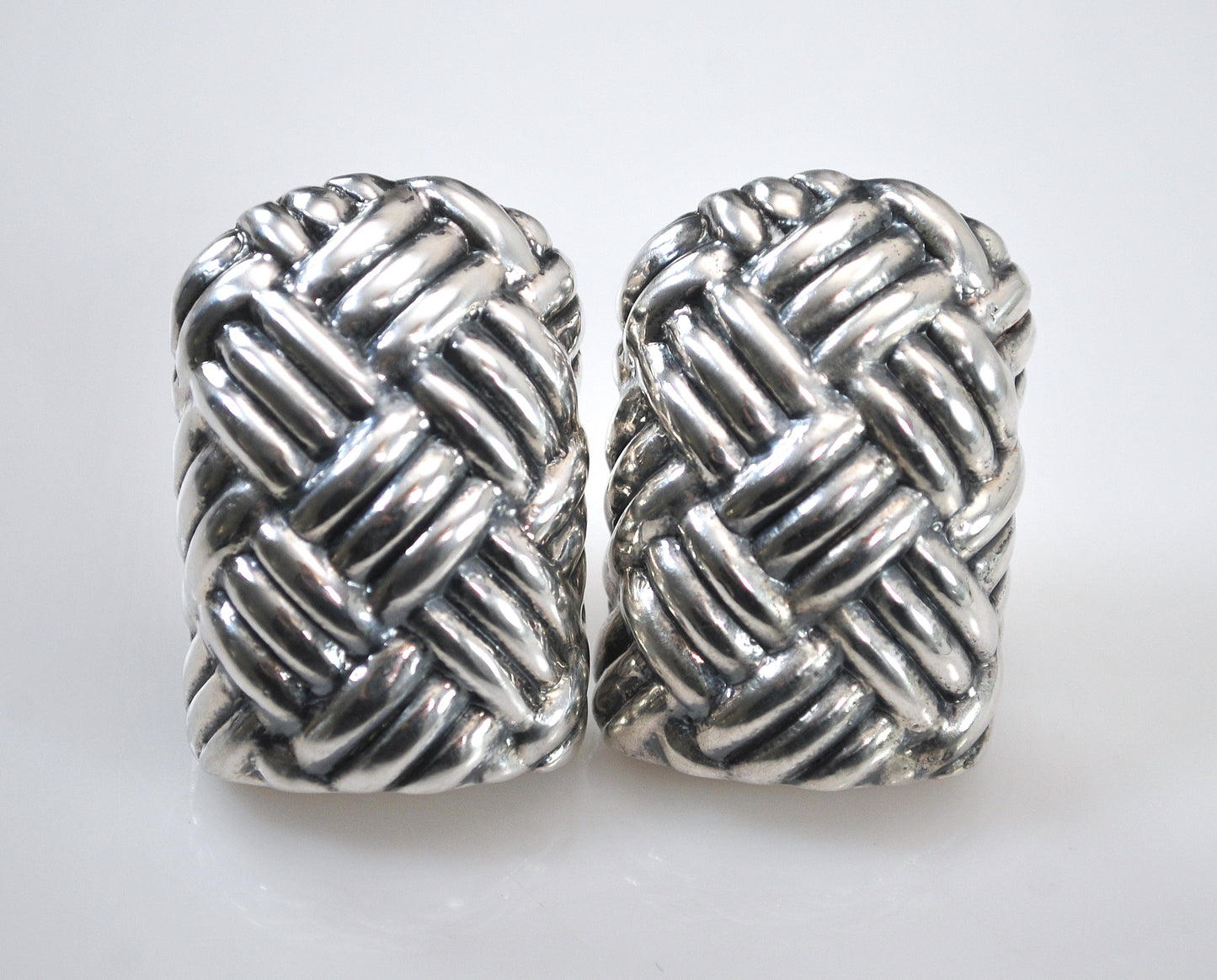 Simon Sebbag Sterling Silver Basketweave Clip Earrings