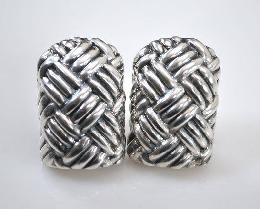 Simon Sebbag Sterling Silver Basketweave Clip Earrings