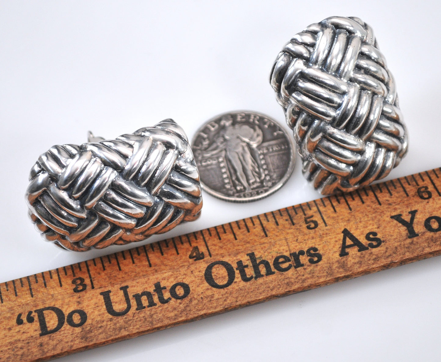 Simon Sebbag Sterling Silver Basketweave Clip Earrings