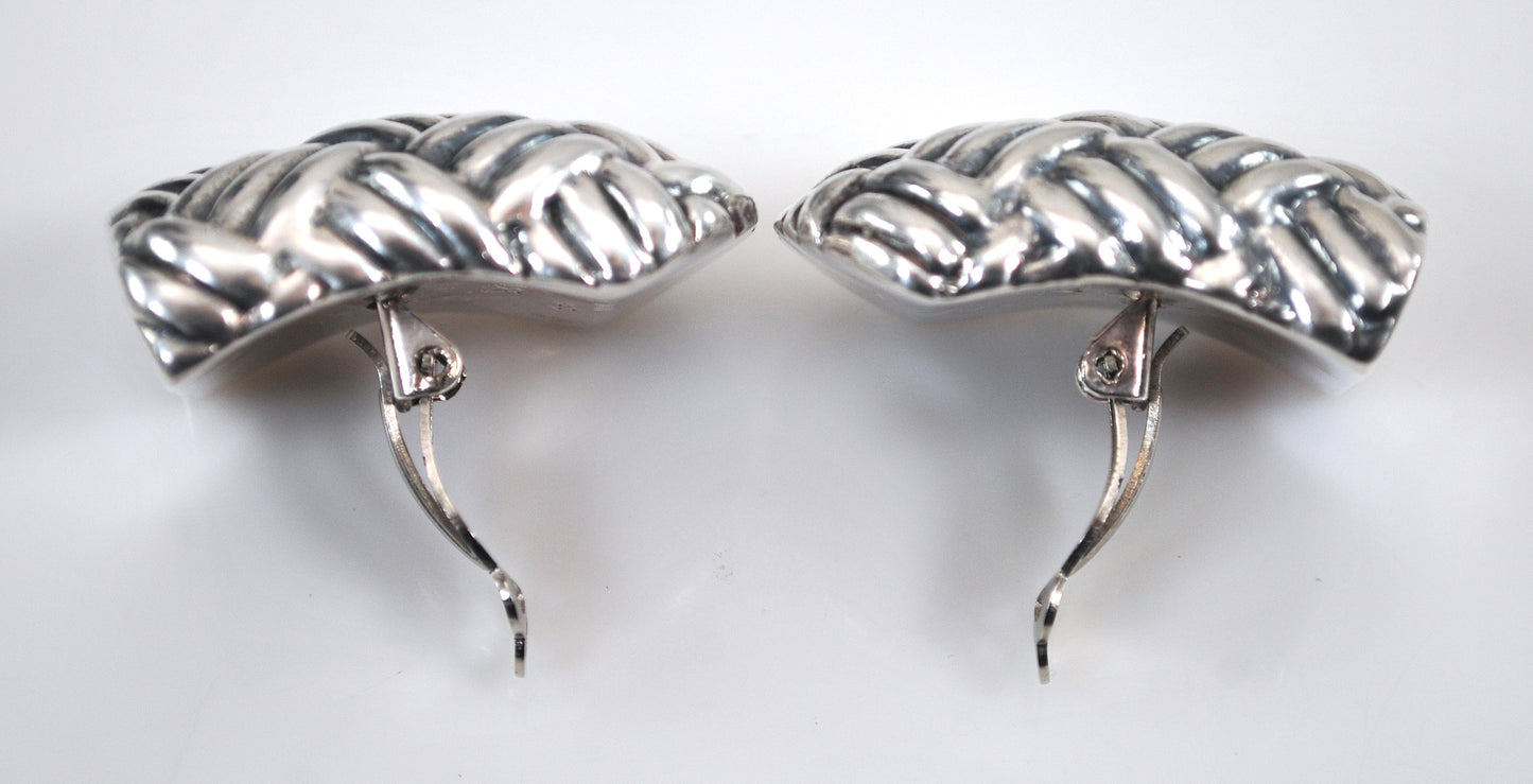 Simon Sebbag Sterling Silver Basketweave Clip Earrings