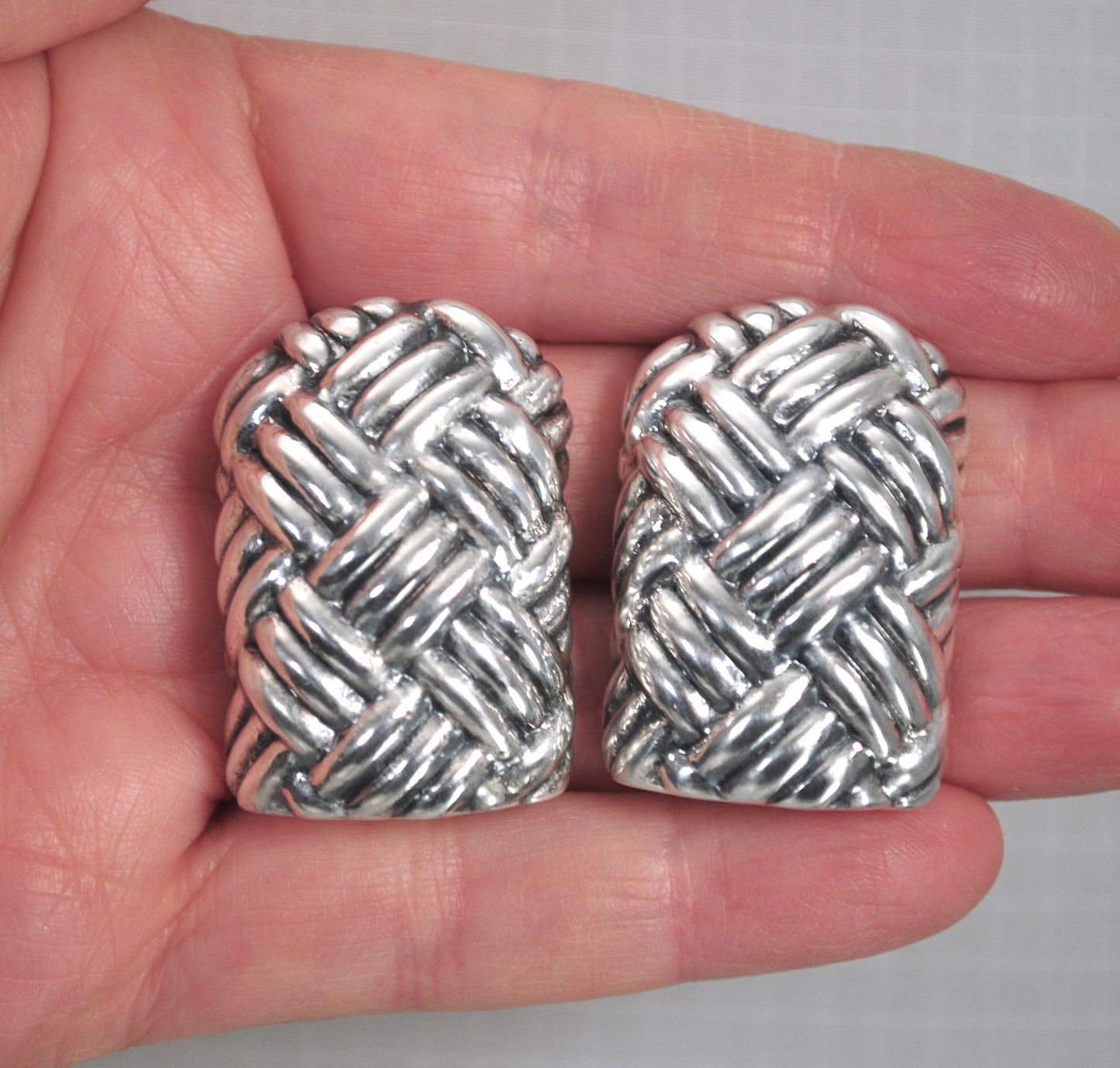 Simon Sebbag Sterling Silver Basketweave Clip Earrings
