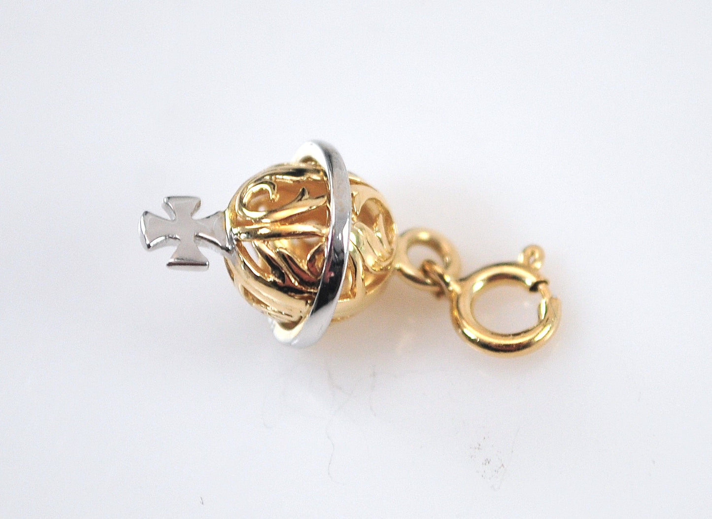 TINY Signed 14K Gold Filagree Ball with Cross Charm Pendant