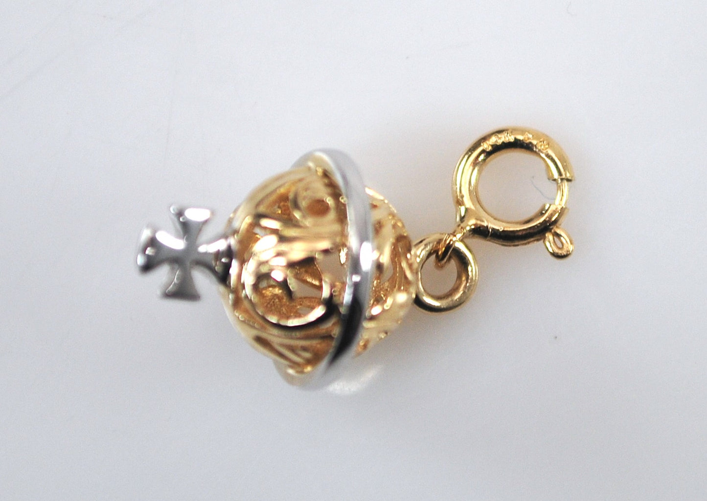 TINY Signed 14K Gold Filagree Ball with Cross Charm Pendant
