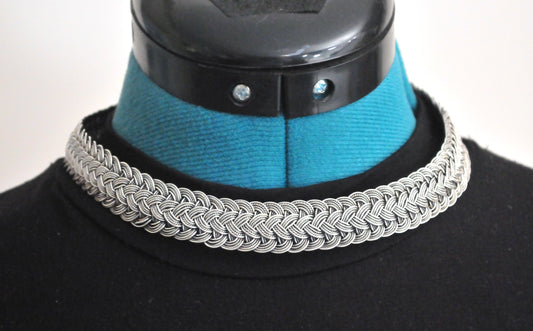 As is - Heavy Wide Sterling Silver Braided Choker Necklace