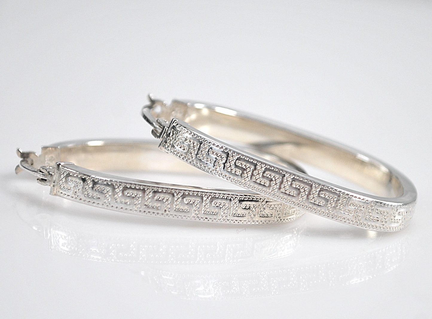 Signed Sterling Greek Key Hoop Earrings