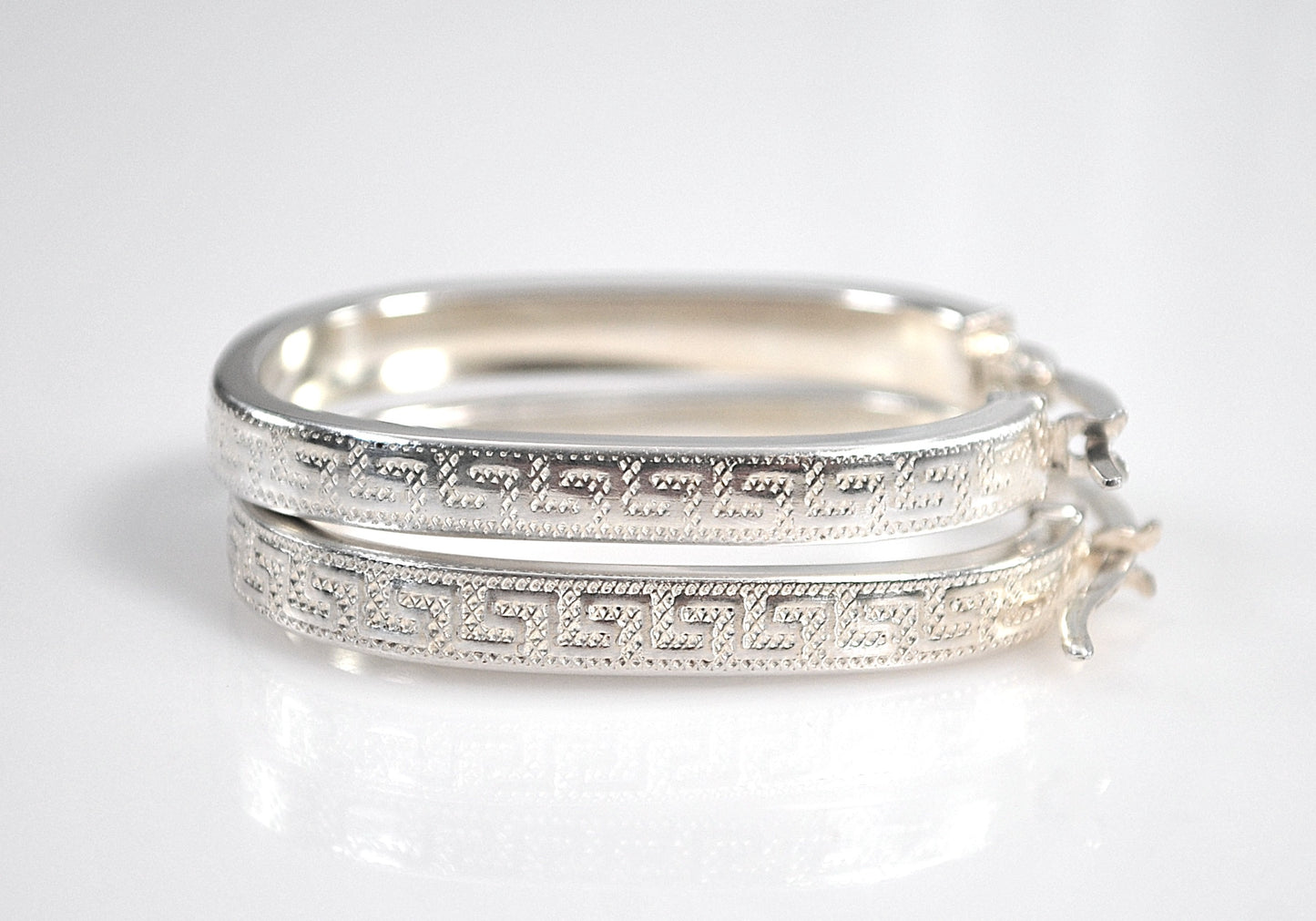 Signed Sterling Greek Key Hoop Earrings