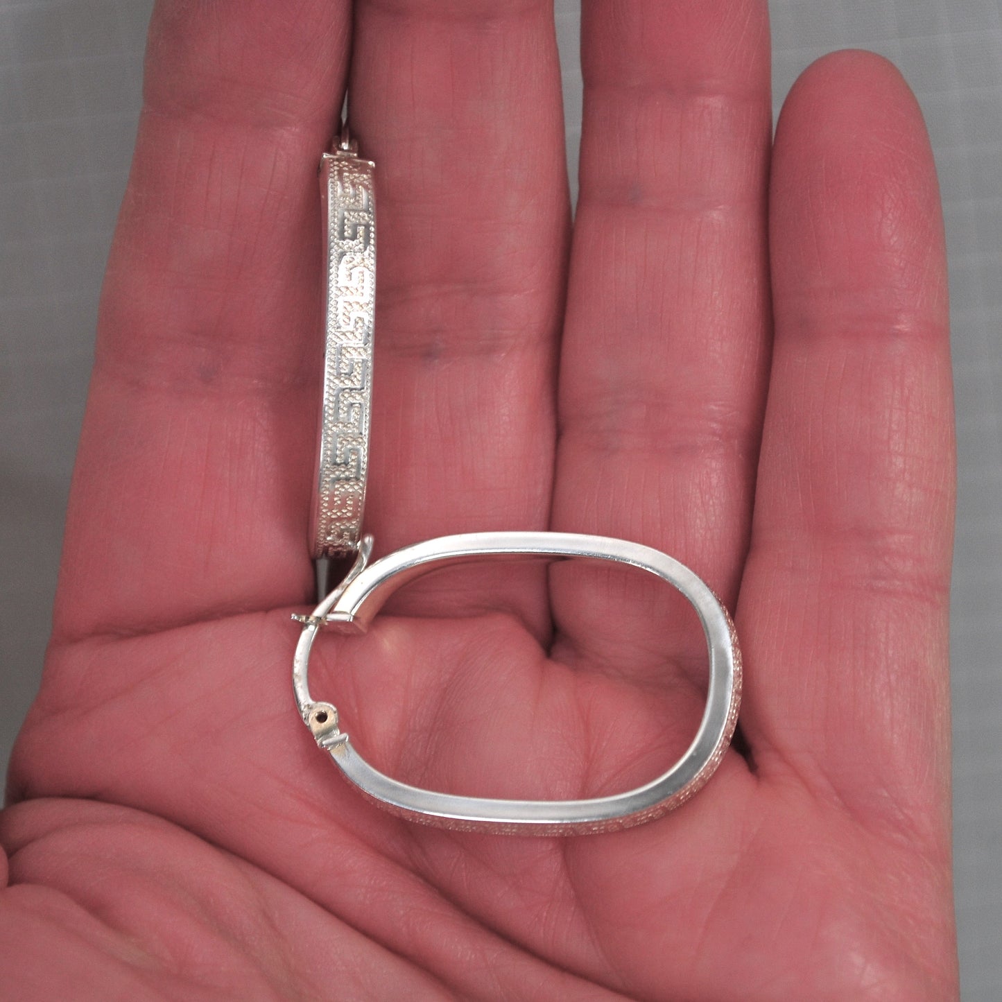 Signed Sterling Greek Key Hoop Earrings