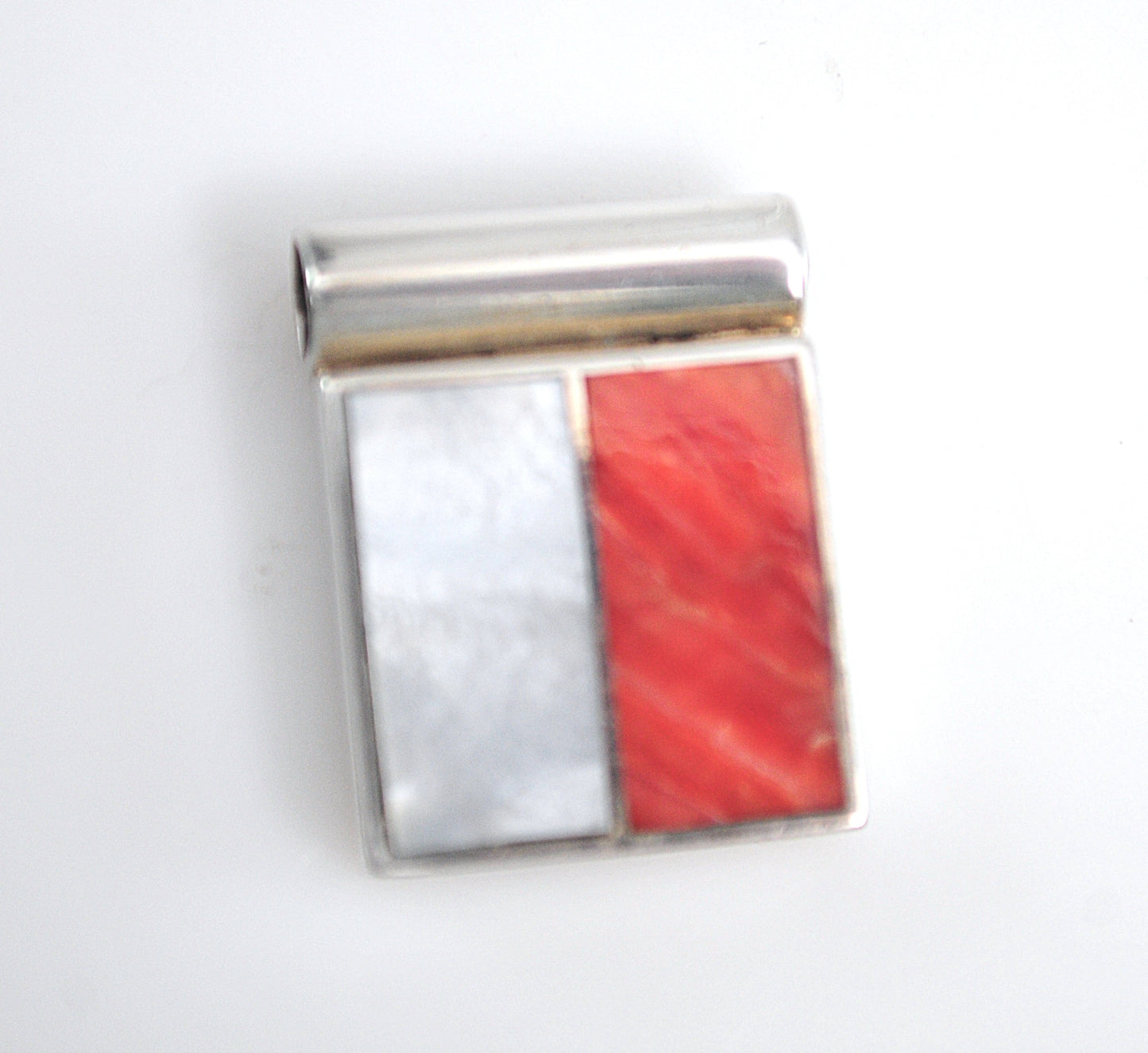 950 Sterling Silver Mother of Pearl Spiny Oyster Inlay Slider Pendant