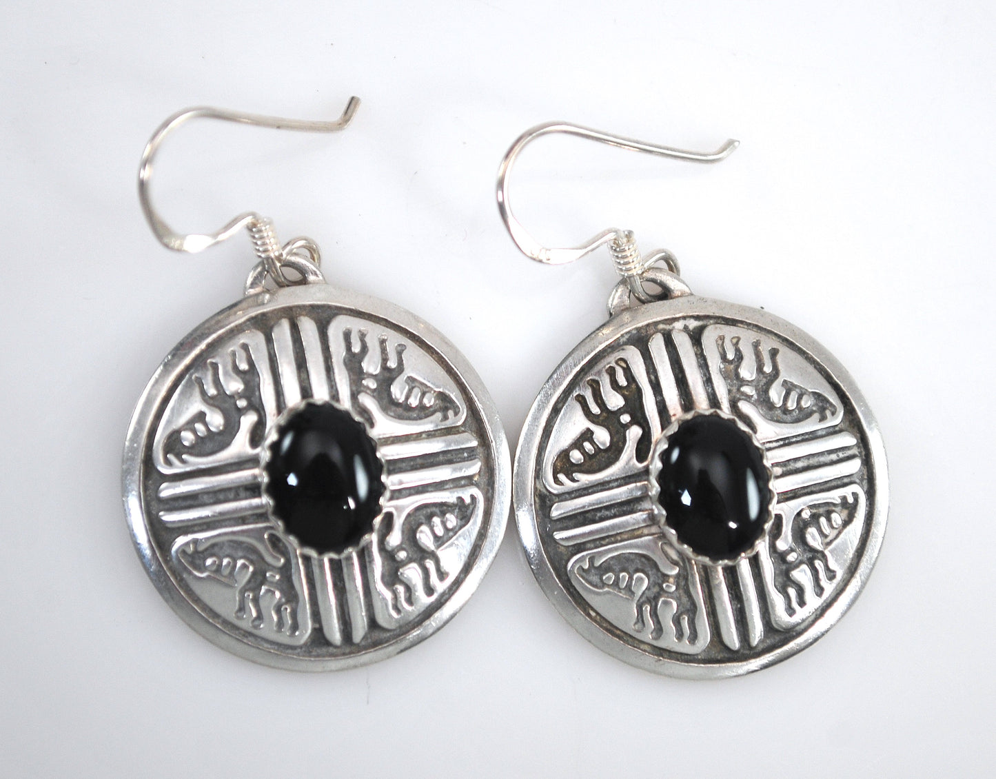 Shube Sterling Silver Southwestern Black Onyx Earrings