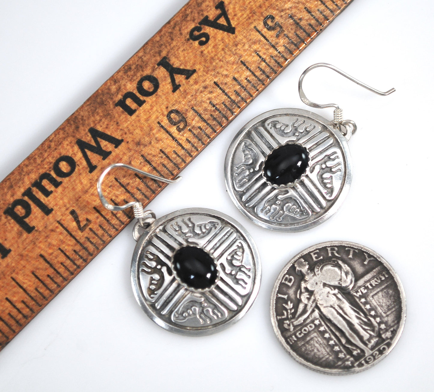 Shube Sterling Silver Southwestern Black Onyx Earrings