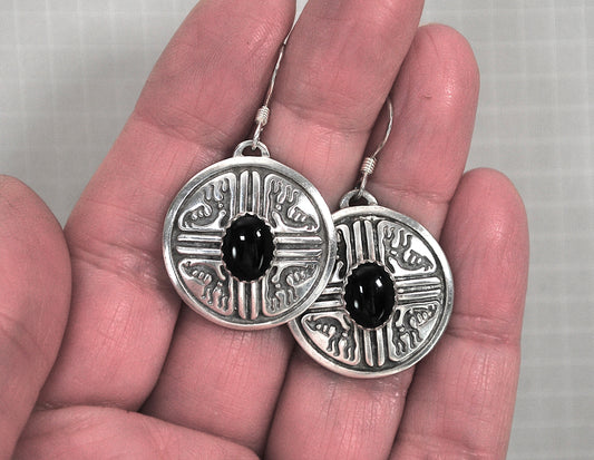 Shube Sterling Silver Southwestern Black Onyx Earrings
