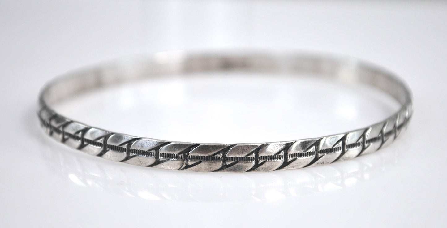 Narrow Vintage Sterling Silver Bangle Bracelet