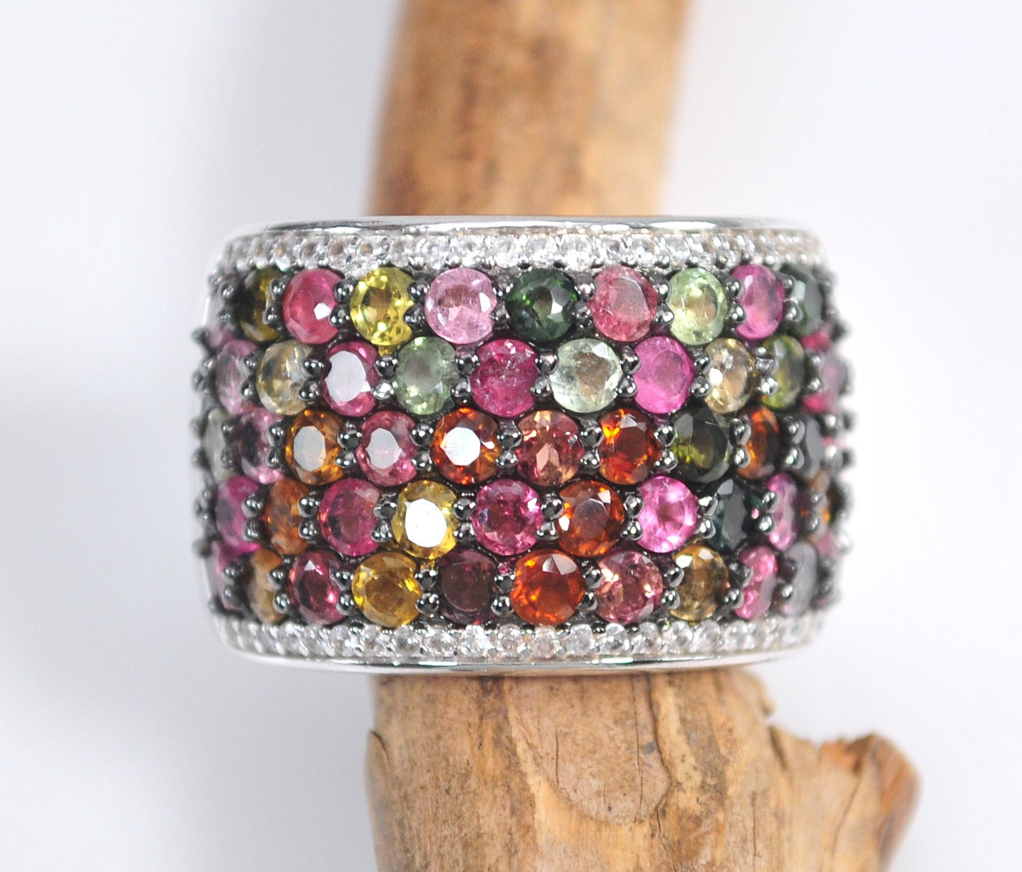 Signed 925 Sterling Silver Tourmaline Statement Ring