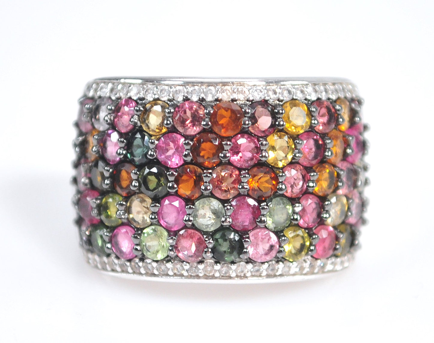 Signed 925 Sterling Silver Tourmaline Statement Ring